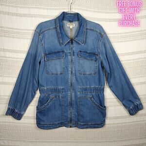 Knox Rose Zip Up Denim Jacket with Pockets Size L